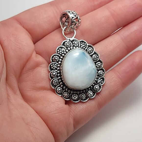 Serene Larimar Sterling Pendant (1.5") on 18" Chain - Picture 5 of 6
